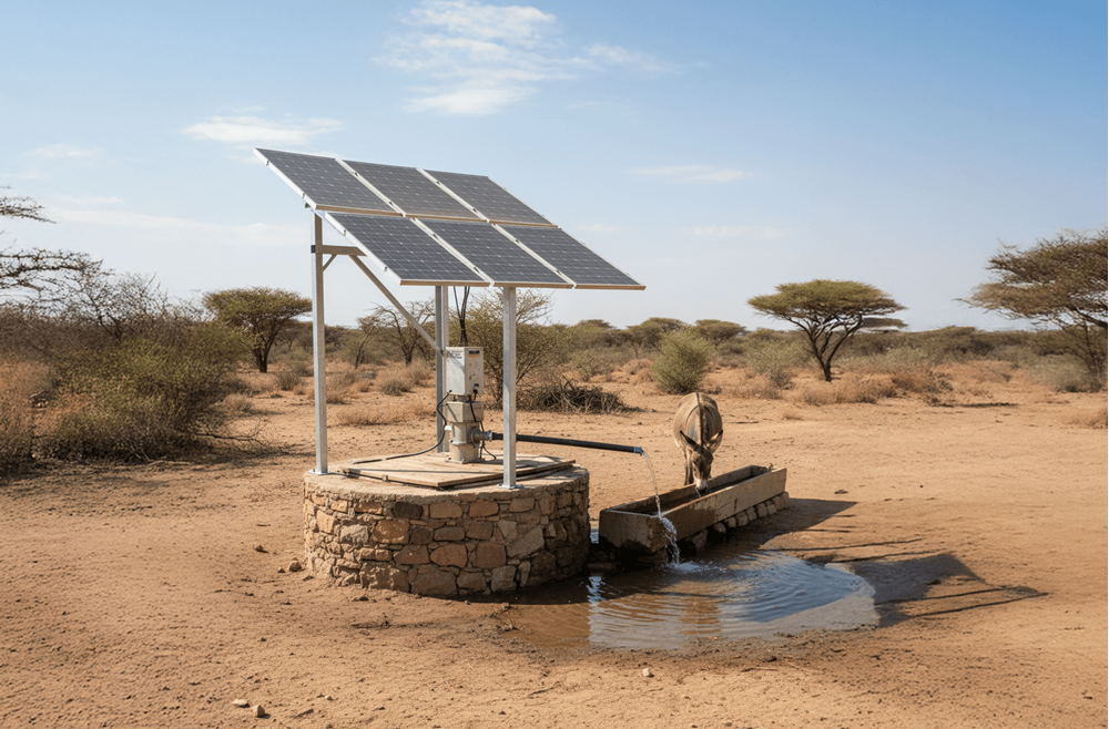 Picture of A surface well equipped with a solar-powered pump